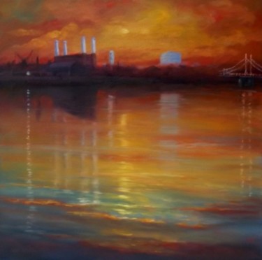 Peinture intitulée "Battersea Glow" par Lee Campbell, Œuvre d'art originale, Huile