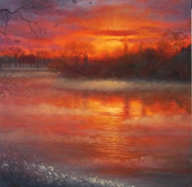 Painting titled "Thames Glow" by Lee Campbell, Original Artwork, Oil