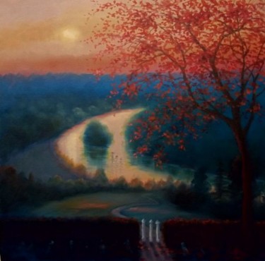 Peinture intitulée "Red Tree" par Lee Campbell, Œuvre d'art originale, Huile