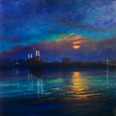 Painting titled "Battersea Moon" by Lee Campbell, Original Artwork