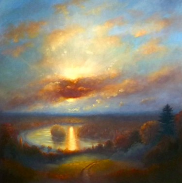 Malerei mit dem Titel "Arcadian Thames" von Lee Campbell, Original-Kunstwerk, Öl