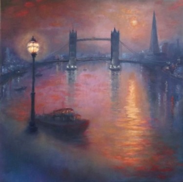 Schilderij getiteld "Thames Nocturne" door Lee Campbell, Origineel Kunstwerk, Olie