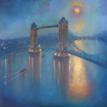 Painting titled "Thames Nocturne Blue" by Lee Campbell, Original Artwork