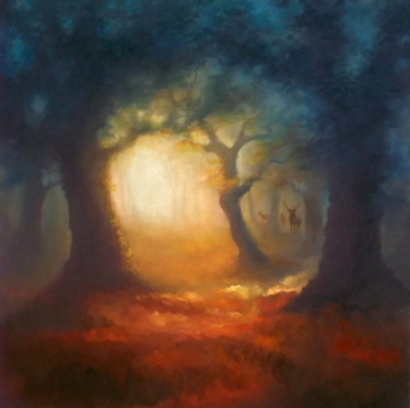 Painting titled "Golden Hollow" by Lee Campbell, Original Artwork, Oil
