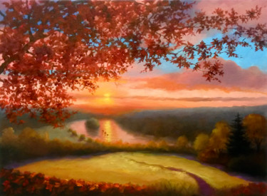 Painting titled "Petersham Sunset" by Lee Campbell, Original Artwork, Oil