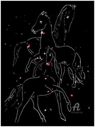 Disegno intitolato "Horses" da Leendert Hendrik, Opera d'arte originale