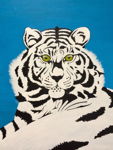 Картина под названием "ALBINO - white tige…" - Leetruka, Подлинное произведение искусства, Акрил
