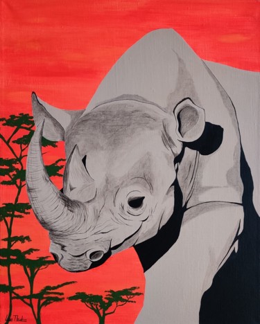 Painting titled "RHINOCEROS - acryli…" by Leetruka, Original Artwork, Acrylic