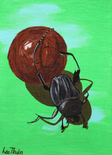 Painting titled "DUNG-BEETLE - acryl…" by Leetruka, Original Artwork, Acrylic