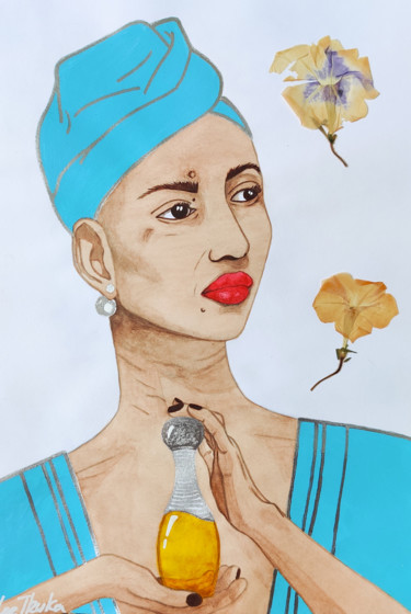 Painting titled "African Dior girl" by Leetruka, Original Artwork, Watercolor