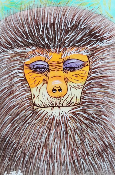 Ζωγραφική με τίτλο "Monkey" από Leetruka, Αυθεντικά έργα τέχνης, Ακουαρέλα