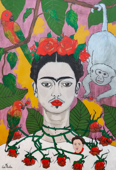 LITTLE FRIDA - Mexico, Kahlo, Rivera, naive art Peinture intitulée "LITTLE FRIDA - Mexi…" par Leetruka, Œuvre d'art originale, Acrylique