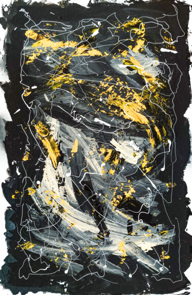 Peinture intitulée "YELLOW, BLACK, WHIT…" par Leetruka, Œuvre d'art originale, Acrylique Monté sur Panneau de bois