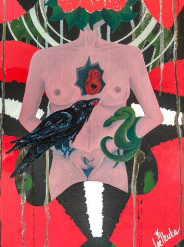 Картина под названием "Eve in Eden - acryl…" - Leetruka, Подлинное произведение искусства, Масло