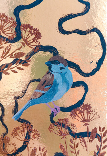 Ζωγραφική με τίτλο "Sparrow - bird, pla…" από Leetruka, Αυθεντικά έργα τέχνης, Ακρυλικό
