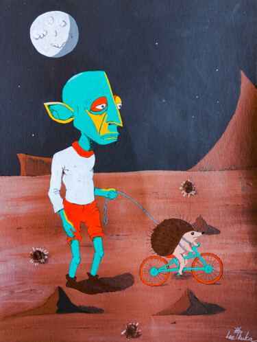 Malerei mit dem Titel "The Martian - abstr…" von Leetruka, Original-Kunstwerk, Acryl Auf Andere starre Platte montiert