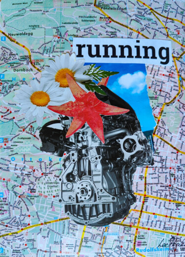 Collages titled "Running - collage,…" by Leetruka, Original Artwork, Collages Mounted on Other rigid panel