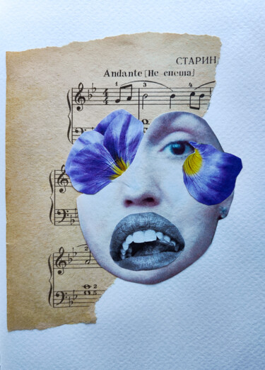 Pittura intitolato "Violet collage abst…" da Leetruka, Opera d'arte originale, Collages