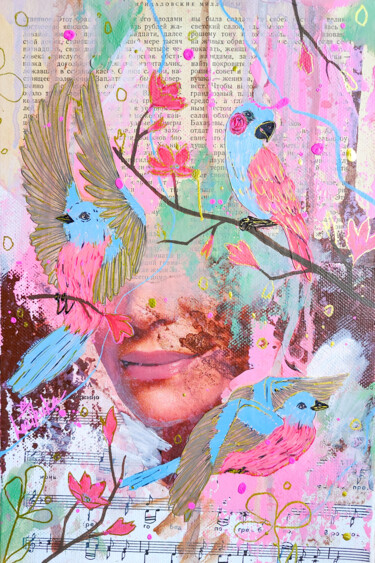 Schilderij getiteld "Birdsong - abstract…" door Leetruka, Origineel Kunstwerk, Olie Gemonteerd op Andere stijve panelen