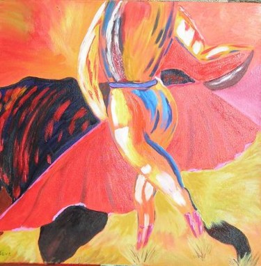 Peinture intitulée "Olé, Toro" par Jean Claude Lefeve, Œuvre d'art originale, Huile