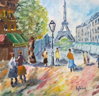 Peinture intitulée "Paris, la Tour Eiff…" par Jean Claude Lefeve, Œuvre d'art originale, Huile