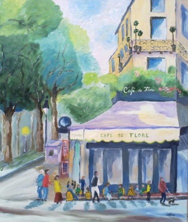 Peinture intitulée "Paris, le Café de F…" par Jean Claude Lefeve, Œuvre d'art originale, Huile