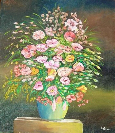 Peinture intitulée "Composition florale" par Jean Claude Lefeve, Œuvre d'art originale, Huile