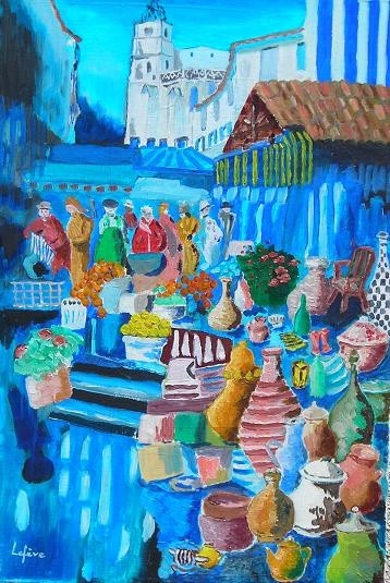 Peinture intitulée "Le marché des potie…" par Jean Claude Lefeve, Œuvre d'art originale, Huile