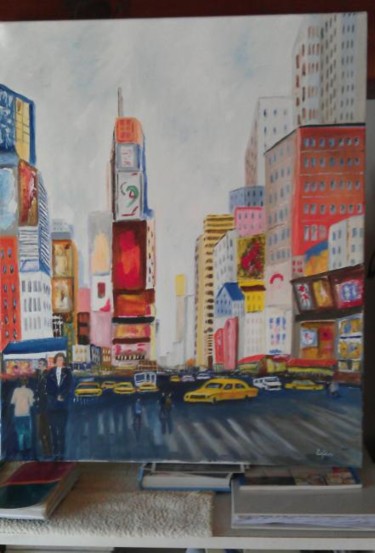 Peinture intitulée "New York, de Thames…" par Jean Claude Lefeve, Œuvre d'art originale, Huile