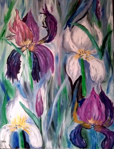 Peinture intitulée "Iris" par Jean Claude Lefeve, Œuvre d'art originale, Huile