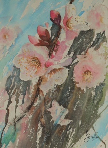 Painting titled "fleurs-de-pechers-3…" by Le Fléchois, Original Artwork