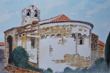 Painting titled "la chapelle de Calm…" by Le Fléchois, Original Artwork, Watercolor