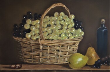 Painting titled "le panier de raisins" by Le Fléchois, Original Artwork, Pastel