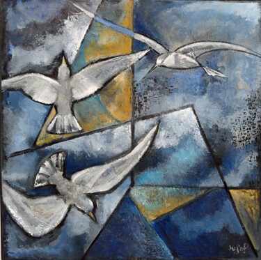 Картина под названием "Un ciel partagé" - Lefolhub, Подлинное произведение искусства, Масло