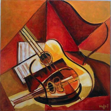 Peinture intitulée "Guitare-mandoline" par Lefolhub, Œuvre d'art originale, Huile