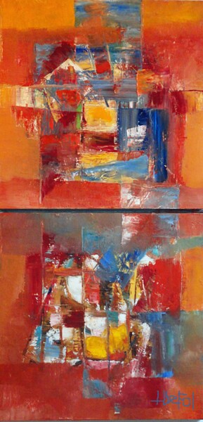 Peinture intitulée "Orange-diptyque" par Lefolhub, Œuvre d'art originale, Huile