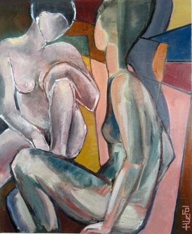 Painting titled "La conversation" by Lefolhub, Original Artwork, Oil