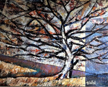 Schilderij getiteld "Auprès de mon arbre" door Lefolhub, Origineel Kunstwerk, Olie