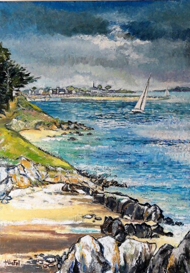 Painting titled "Petite plage en Bre…" by Lefolhub, Original Artwork, Oil
