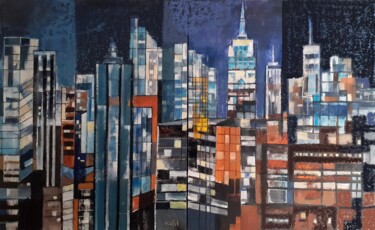 Peinture intitulée "AU COEUR DE LA CITE" par Lefolhub, Œuvre d'art originale, Huile