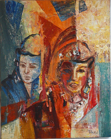 Schilderij getiteld "Femmes amazighes" door Lefolhub, Origineel Kunstwerk, Olie