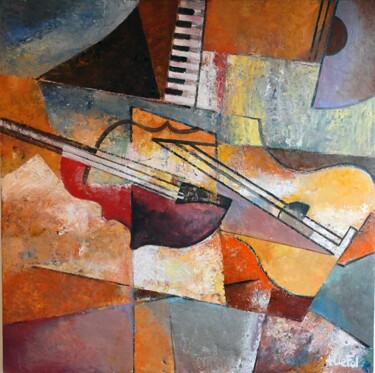 Painting titled "Lignes musicales 06" by Lefolhub, Original Artwork, Oil