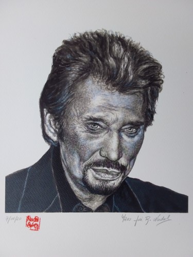 Drawing titled "Johnny halliday" by Jose-Rogerio Nadal, Original Artwork, Pencil