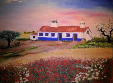 Painting titled "Blue cottage in Ale…" by Edouard Lefrontier, Original Artwork