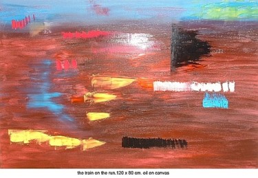 Painting titled "the train on the run" by Left Hand Georges, Original Artwork