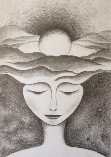 Drawing titled "Spirit-portrait-n2-…" by Murielle Léger, Original Artwork, Graphite