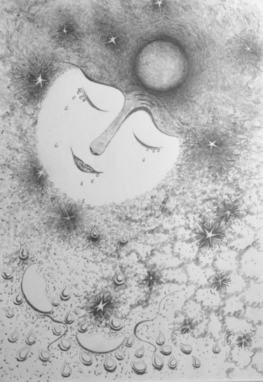 Dessin intitulée "Spirit-portrait-n3-…" par Murielle Léger, Œuvre d'art originale, Graphite Monté sur Panneau de bois