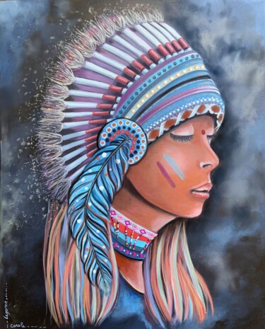 Jolie amérindienne Peinture intitulée "Jolie amérindienne" par Carole Legeron, Œuvre d'art originale, Acrylique