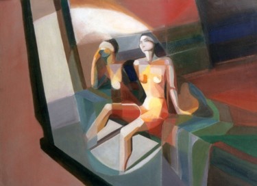 Peinture intitulée "Femmes au miroir" par Lydie Le Gléhuir, Œuvre d'art originale