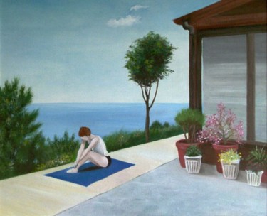 Painting titled "Sur la terrasse" by Lydie Le Gléhuir, Original Artwork